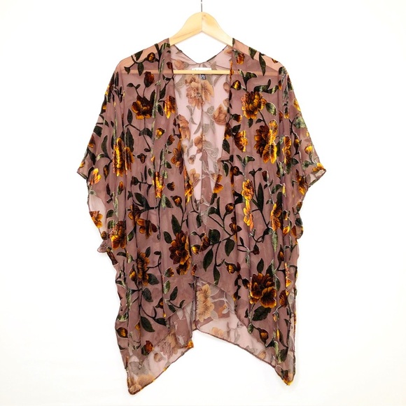 Neiman Marcus, brown floral, sheer BoHo kimono - Picture 1 of 11